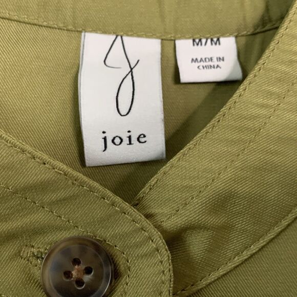 Joie Button Up Blouse Cap Sleeve Olive Band Collar Chest Pockets - Picture 5 of 11